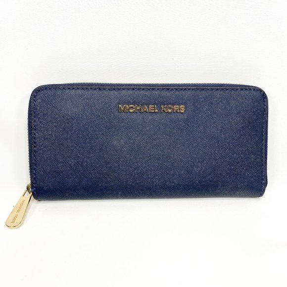 Michael Kors Handbags - MICHAEL KORS Continental Navy Wallet Zip Leather
